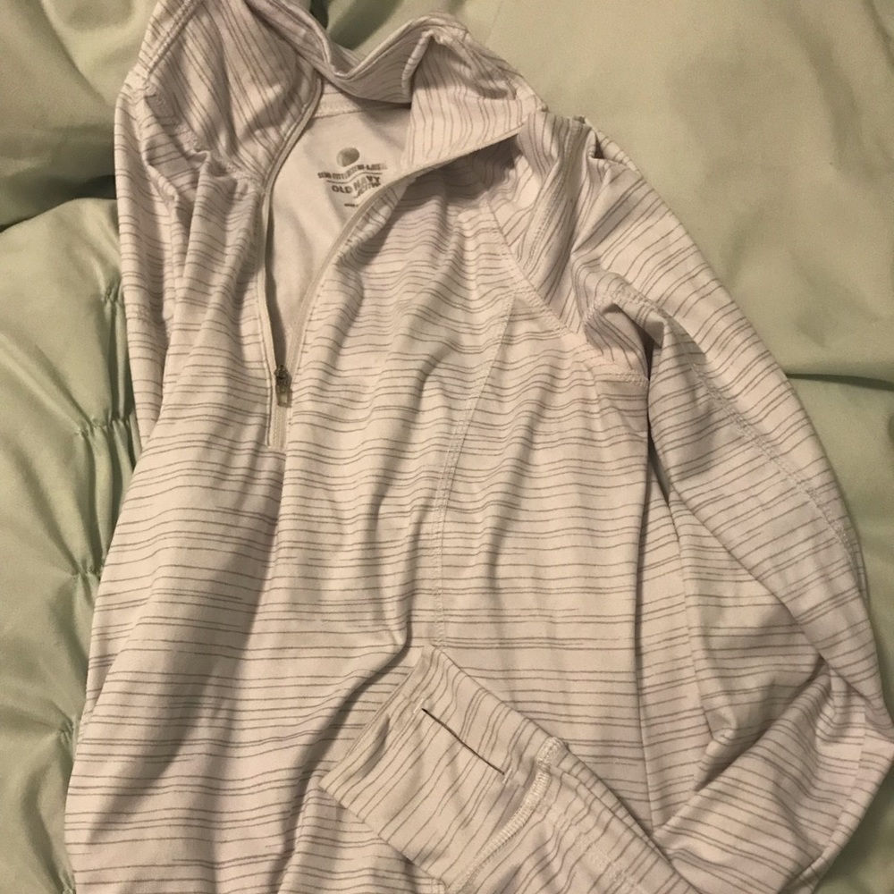 White Striped Long Sleeve Quarter Zip Top